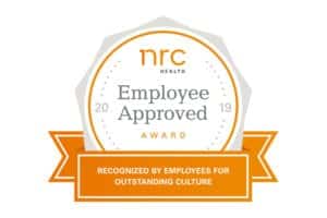 NRC Health logo for “2019 Employee Approved Award” that states “Recognized by employees for outstanding culture”