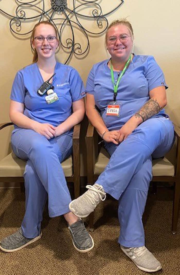 EW-CNA-Tessa-and-Ashley An image of two young female certified nursing assistants at Edgewood Healthcare