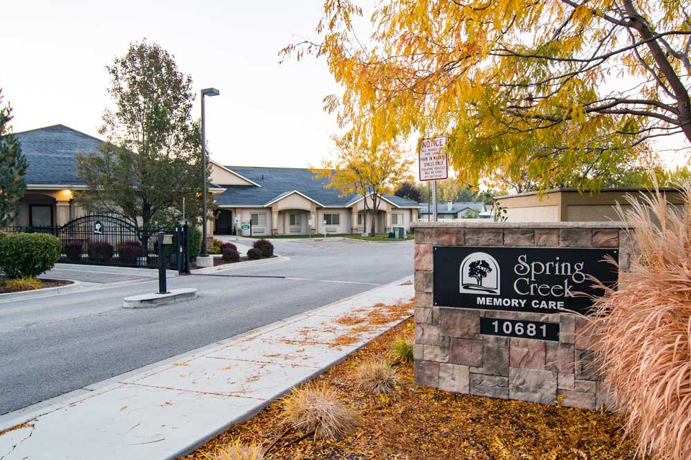 spring creek memory care outdoor sign with tree logo