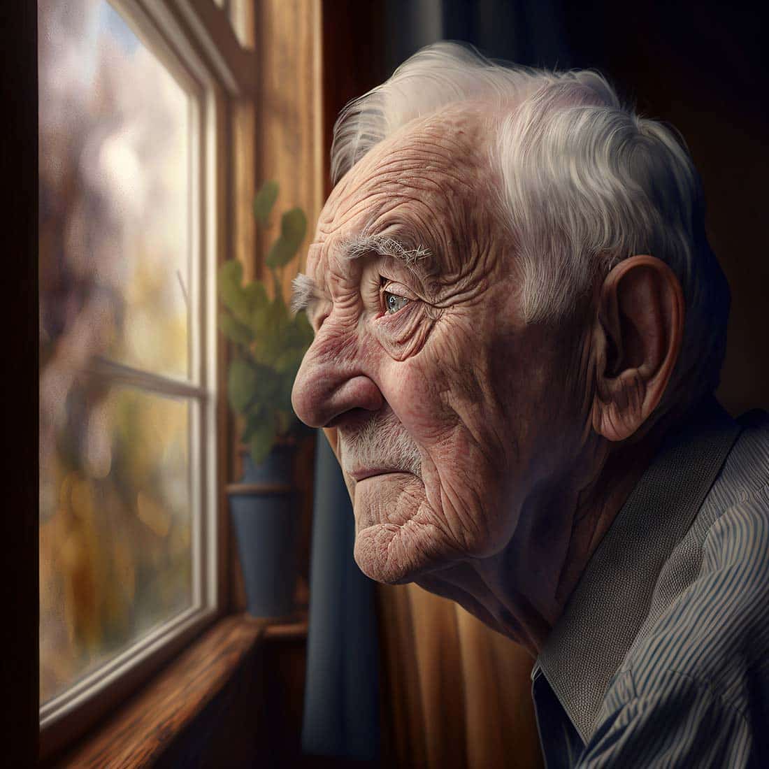 Senior male looking out the window